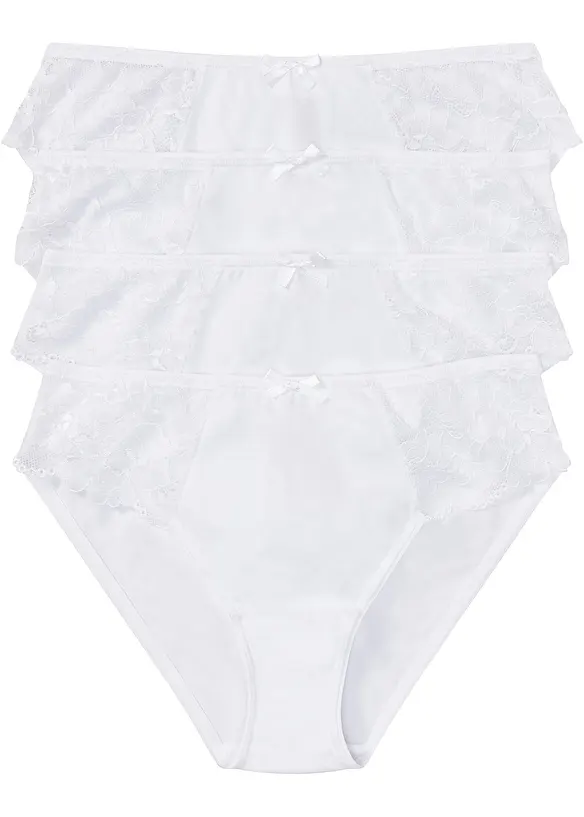 Slip mit weicher Baumwolle und Spitze (4er Pack) in weiß von vorne - bonprix