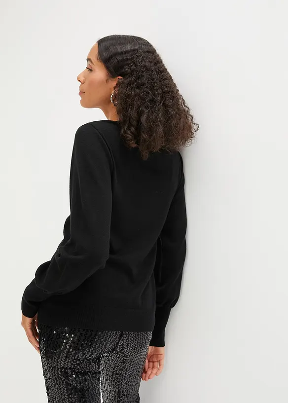 Feinstrickpullover aus softem Viskos-Mix in schwarz von hinten (im Anschnitt) - bonprix