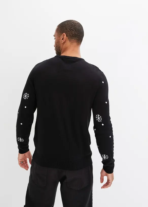Feinstrickpullover mit Weihnachtsmotiv in schwarz von hinten (im Anschnitt) - bonprix