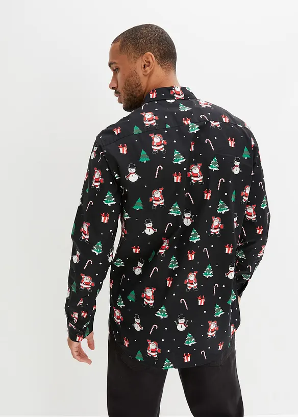 Langarmhemd mit Weihnachtsmotiv aus reiner Baumwolle in schwarz von hinten (im Anschnitt) - bonprix