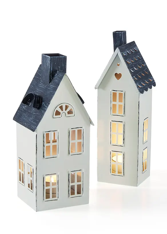 Windlicht im Haus-Design (2-tlg.Set) in weiß (Detailaufnahme) - bonprix