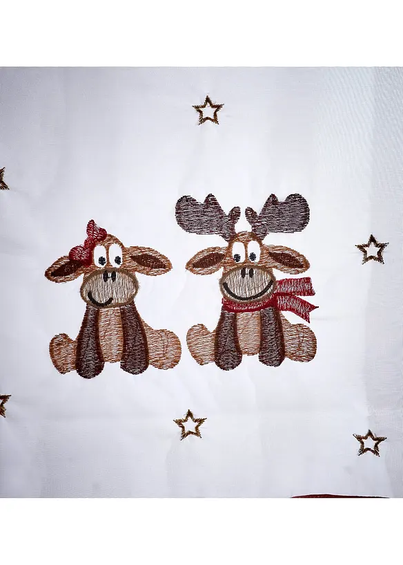Scheibengardine mit Elch Stickerei in weiß Detailaufnahme vom Material - bonprix