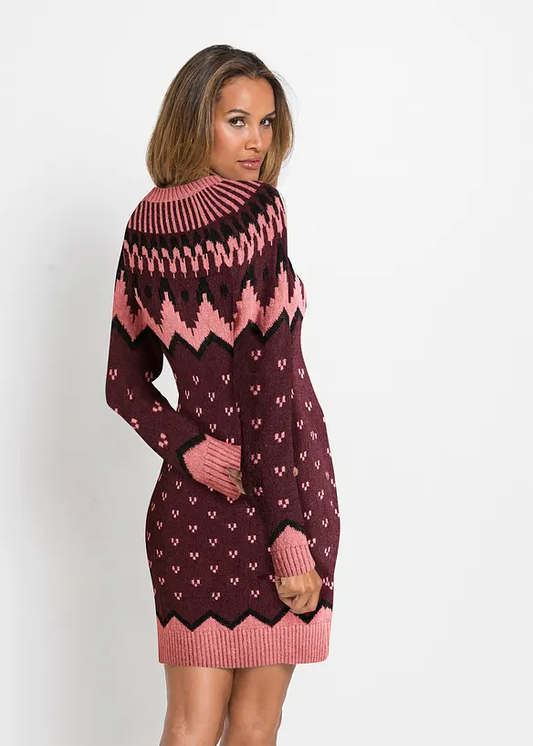 Strickkleid mit Norwegermuster in braun von hinten (Totalaufnahme) - bonprix