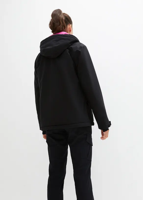 wasserdichte Ski-Funktions-Schlupfjacke mit Fleece-Futter in schwarz von hinten (im Anschnitt) - bonprix