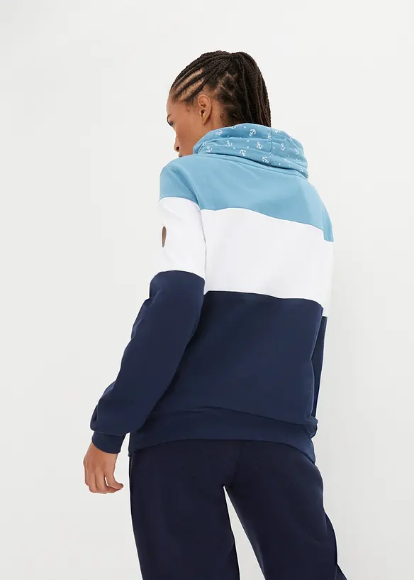 Sweatshirt mit bedrucktem Kragen aus reiner Baumwolle in blau von hinten (im Anschnitt) - bonprix Sweatshirt mit bedrucktem Kragen aus reiner Baumwolle in blau von hinten (im Anschnitt) - bonprix