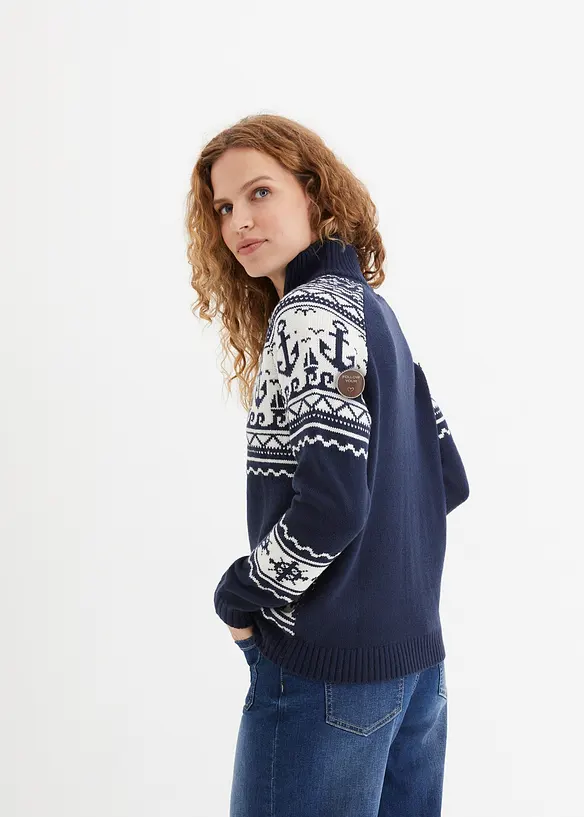 Maritimer Norweger-Pullover in blau von hinten (im Anschnitt) - bonprix Maritimer Norweger-Pullover in blau von hinten (im Anschnitt) - bonprix