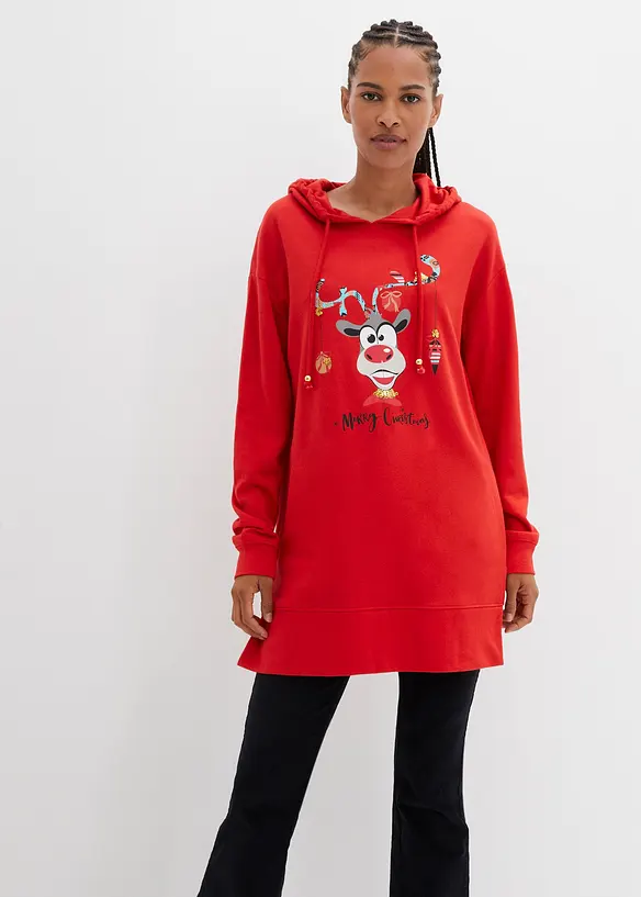 Long-Sweatshirt mit Baumwolle in rot von vorne (im Anschnitt) - bonprix Long-Sweatshirt mit Baumwolle in rot von vorne (im Anschnitt) - bonprix