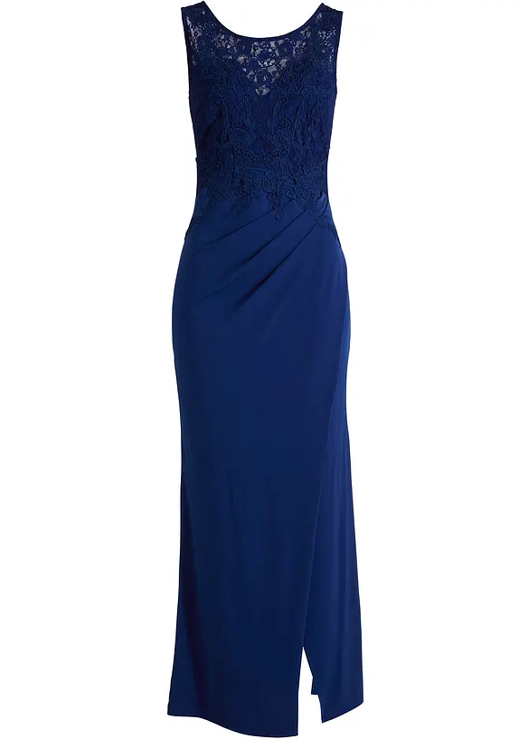 Maxikleid mit Spitze in blau von vorne - bonprix