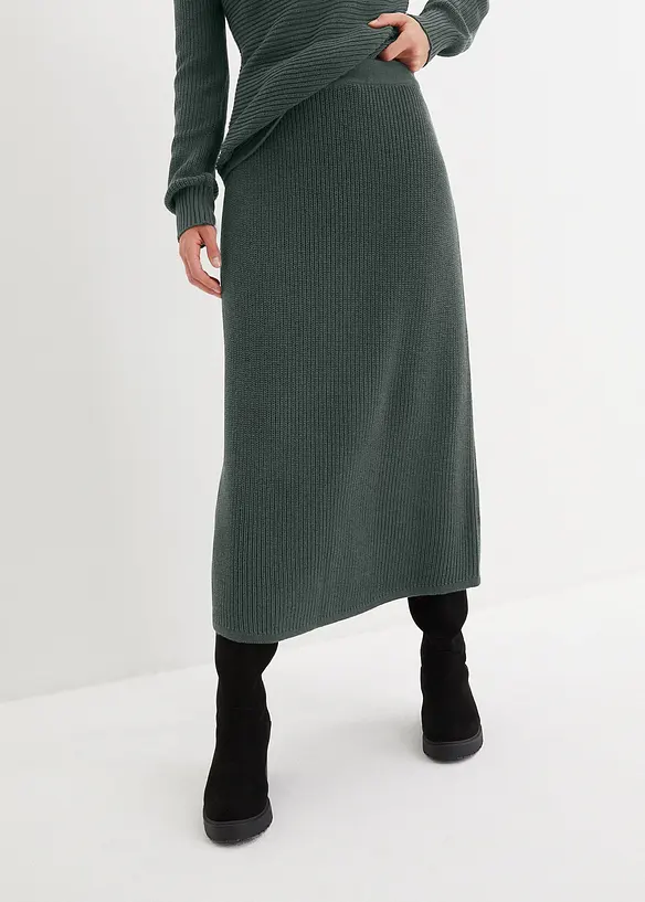 Ausgestellter Strickrock in grün von vorne - bonprix Ausgestellter Strickrock in grün von vorne - bonprix