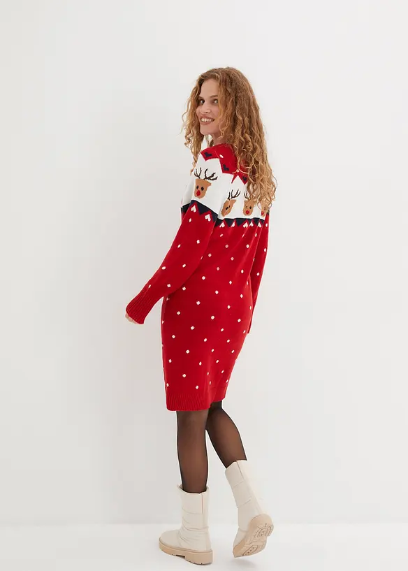 Strickkleid mit Weihnachtsmotiv in rot von hinten (Totalaufnahme) - bonprix