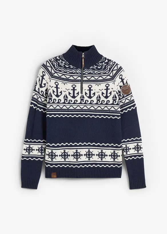 Maritimer Norweger-Pullover in blau von vorne - bonprix Maritimer Norweger-Pullover in blau von vorne - bonprix