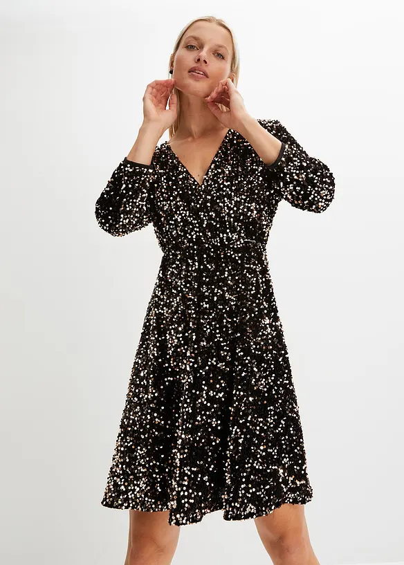 Ausgestelltes Paillettenkleid in schwarz von vorne (Totalaufnahme) - bonprix