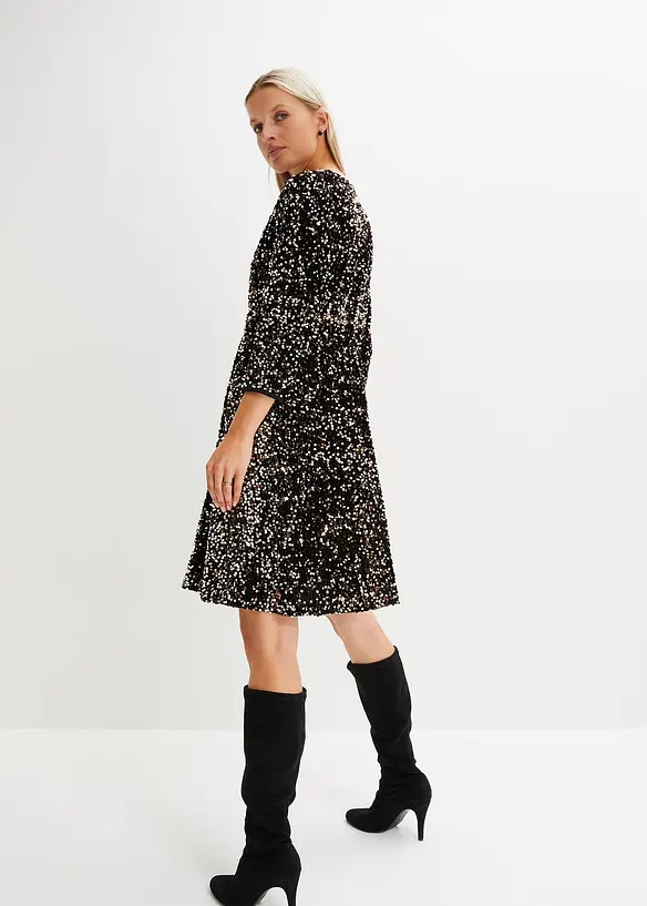 Ausgestelltes Paillettenkleid in schwarz von hinten (Totalaufnahme) - bonprix