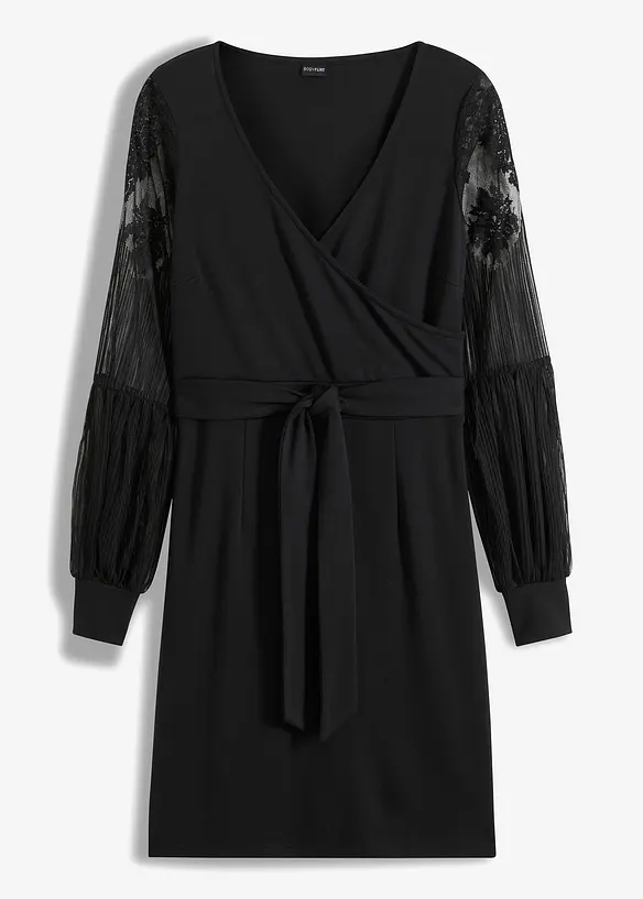 Jerseykleid i n Wickel Optik in schwarz von vorne - bonprix