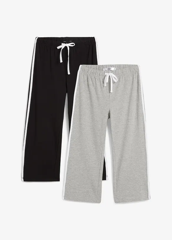 Capri-Hose aus Baumwolle mit Stretch (2er Pack) in schwarz von vorne - bonprix