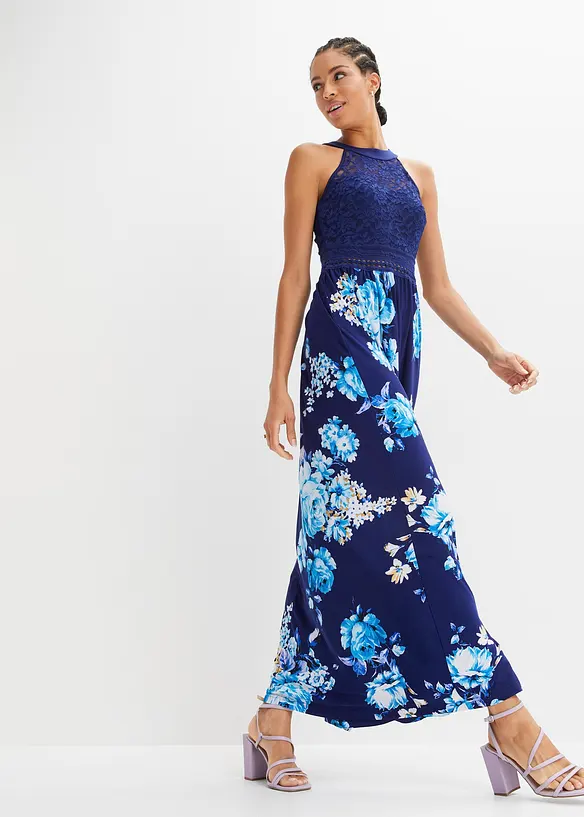 Maxikleid mit Spitze in blau von vorne (Totalaufnahme) - bonprix Maxikleid mit Spitze in blau von vorne (Totalaufnahme) - bonprix