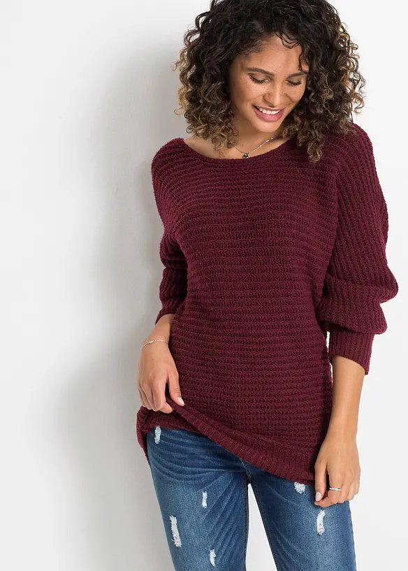 Grobstrick-Pullover in rot von vorne (im Anschnitt) - bonprix