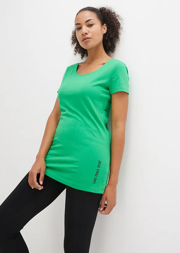 Longshirt aus elastischen Baumwoll-Mix (2er Pack) in grün von vorne (im Anschnitt) - bonprix Longshirt aus elastischen Baumwoll-Mix (2er Pack) in grün von vorne (im Anschnitt) - bonprix