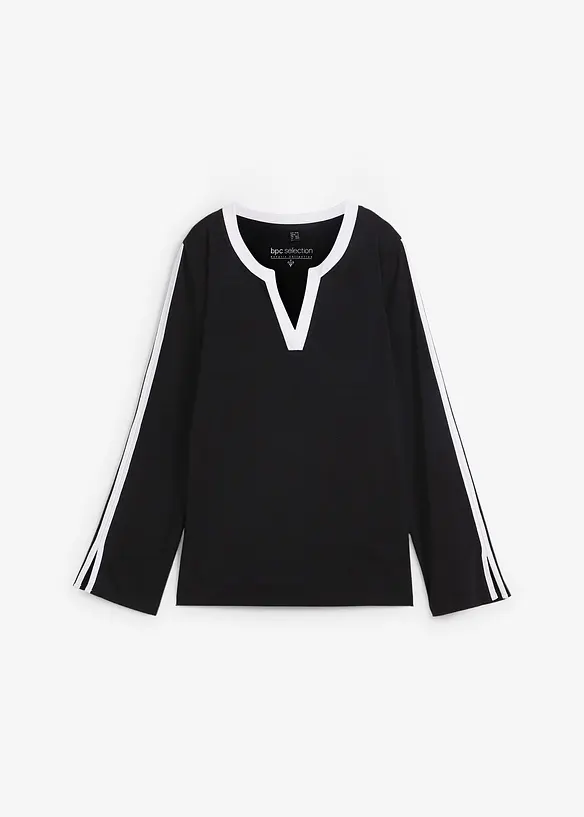 Langarmshirt mit Schlitz in schwarz von vorne - bonprix