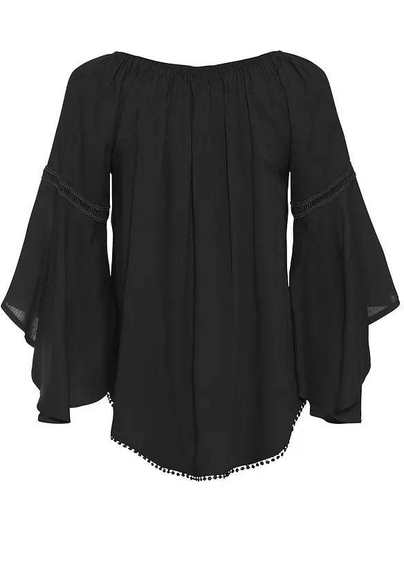 Schlupfbluse aus reiner Viskose in schwarz von hinten - bonprix