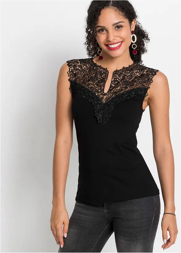 Top aus fließendem Viskose-Mix in schwarz von vorne (im Anschnitt) - bonprix Top aus fließendem Viskose-Mix in schwarz von vorne (im Anschnitt) - bonprix