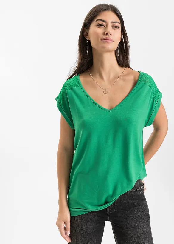 Shirt aus softem Viskose-Mix in grün von vorne (im Anschnitt) - bonprix Shirt aus softem Viskose-Mix in grün von vorne (im Anschnitt) - bonprix
