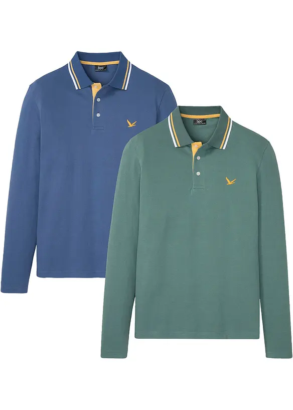 Poloshirt aus reiner Bio-Baumwolle (2er Pack) in blau von vorne - bonprix