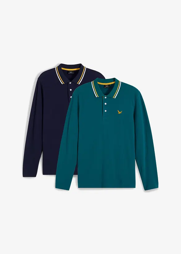 Poloshirt in Regular Fit (2er Pack) in petrol von vorne - bonprix