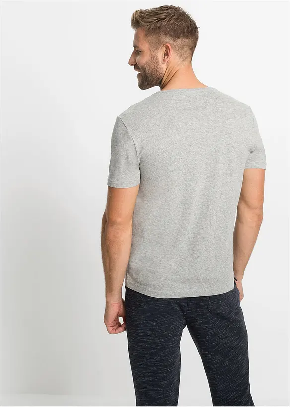 T-Shirt mit V-Ausschnitt (3er Pack) in grau von hinten (im Anschnitt) - bonprix