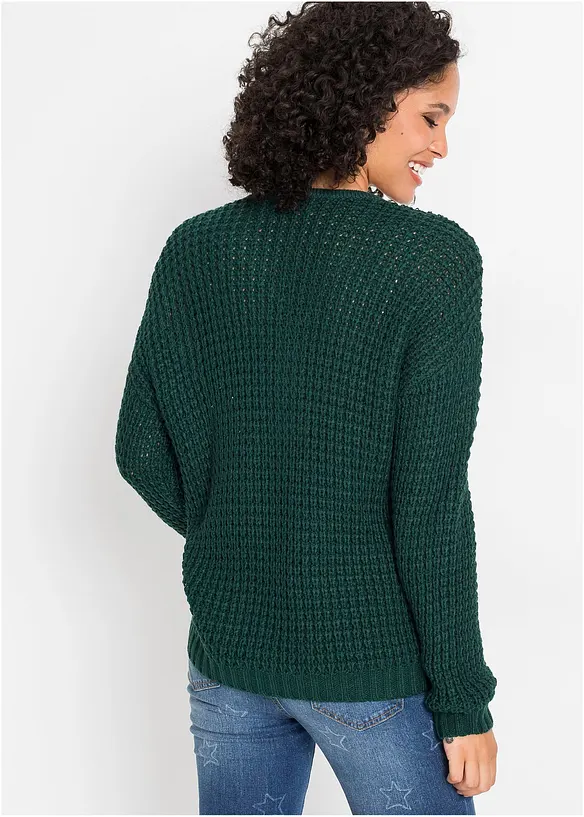 Grobstrick-Pullover mit Reißverschluss-Detail in grün von hinten (im Anschnitt) - bonprix Grobstrick-Pullover mit Reißverschluss-Detail in grün von hinten (im Anschnitt) - bonprix