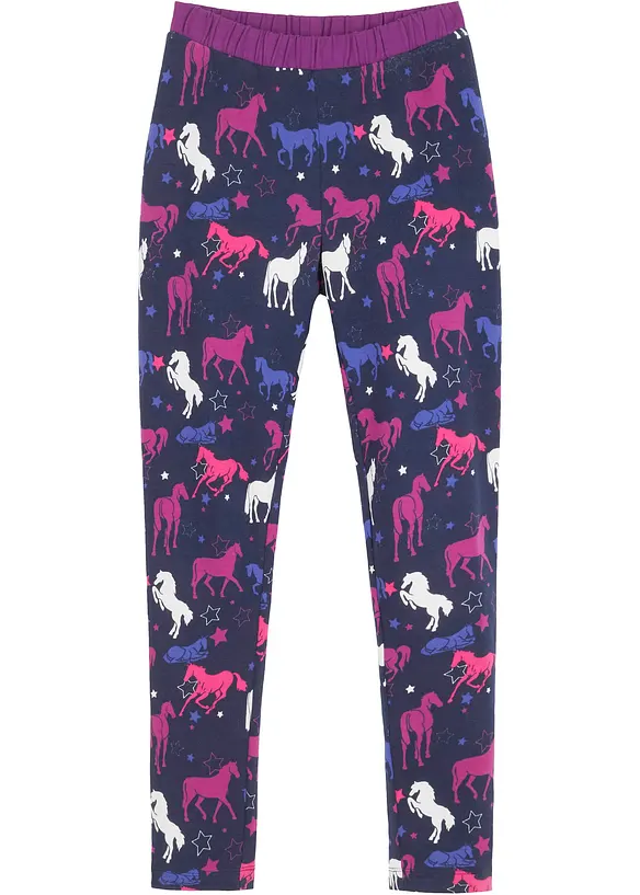 Thermo-Leggings mit Pferdemotiv in blau von vorne - bonprix