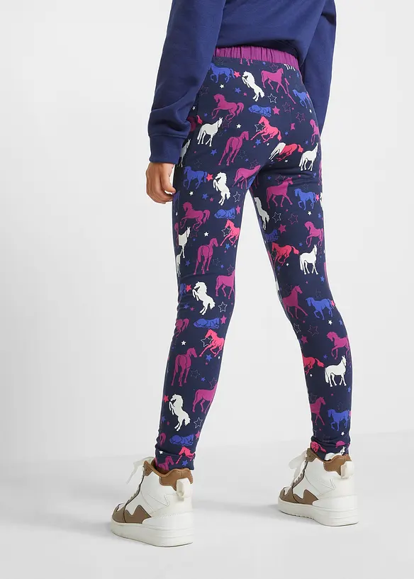 Thermo-Leggings mit Pferdemotiv in blau von hinten - bonprix