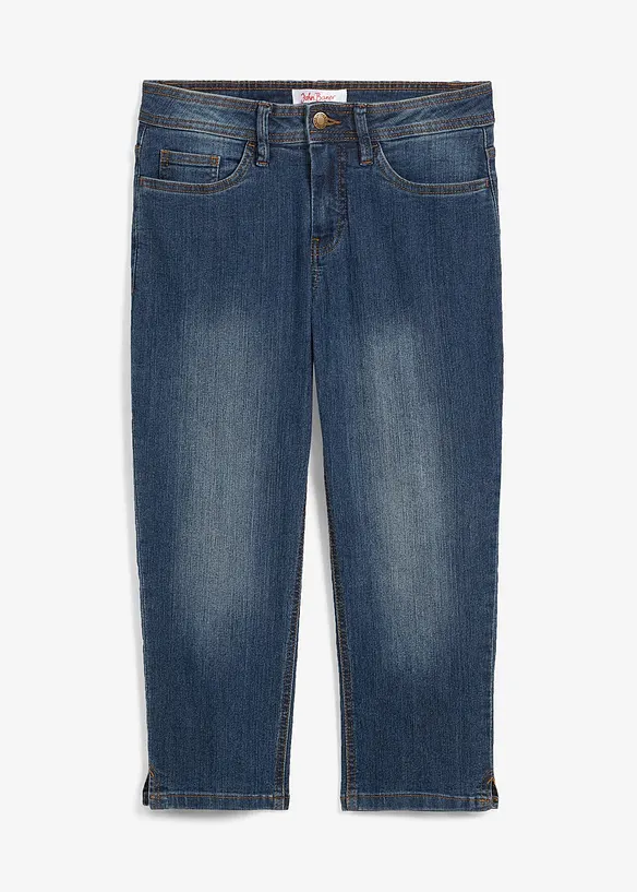 Slim Fit Jeans Mid Waist, cropped in blau von vorne - bonprix