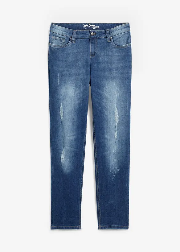 Boyfriend Jeans Mid Waist, Stretch in blau von vorne - bonprix