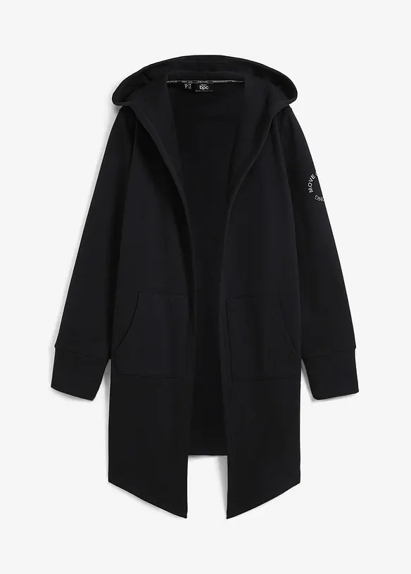 Long-Sweatjacke aus Baumwoll-Mix in schwarz von vorne - bonprix