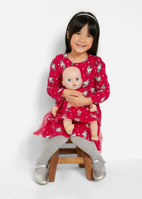 Jerseykleid + Puppenkleid in rot von vorne (Totalaufnahme) - bonprix
