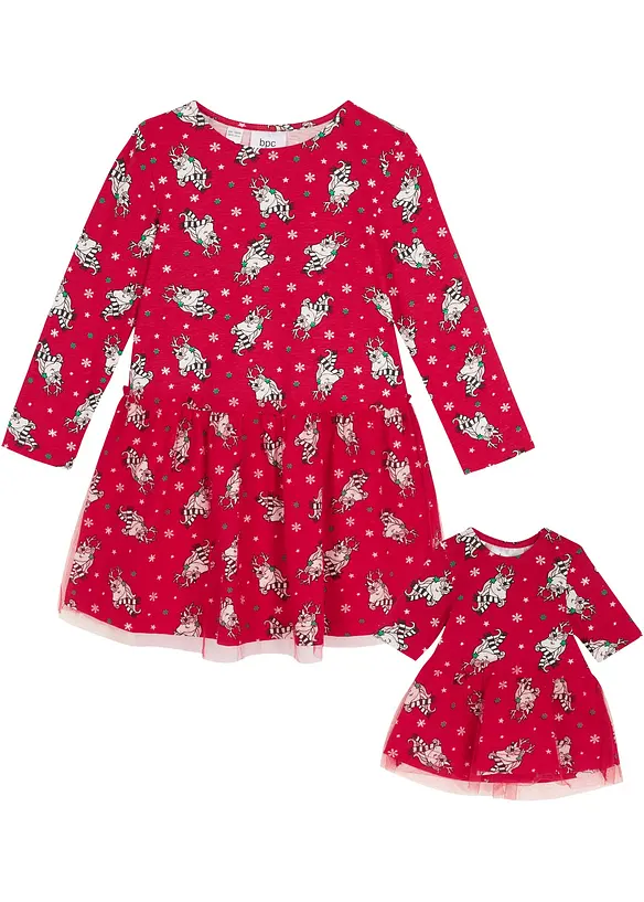 Jerseykleid + Puppenkleid in rot von vorne - bonprix