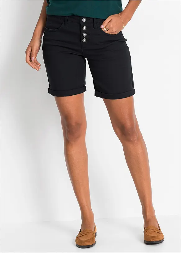 Bermuda aus elastischem Baumwoll-Mix in schwarz von vorne - bonprix