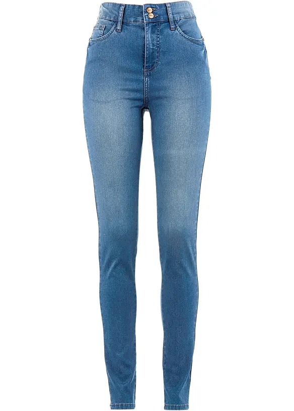 Super-Stretch-Highwaist-Jeans in blau von vorne - bonprix