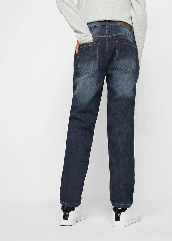 Thermo Slim-Fit-Jeans mit Fleecefutter, Straight in blau von hinten - bonprix