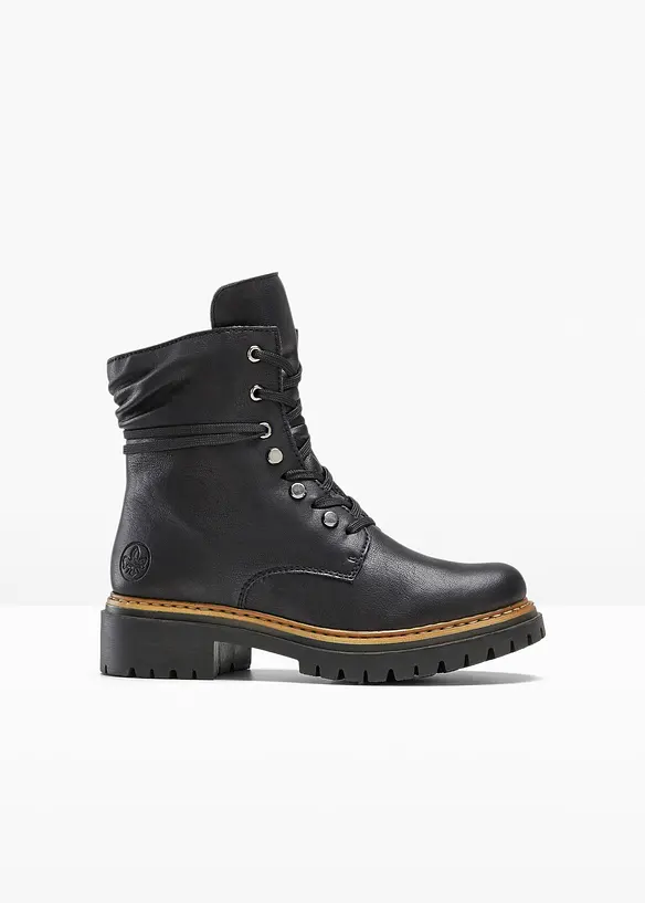 Gefütterte Rieker Komfort-Schnürboots in schwarz von vorne - Rieker