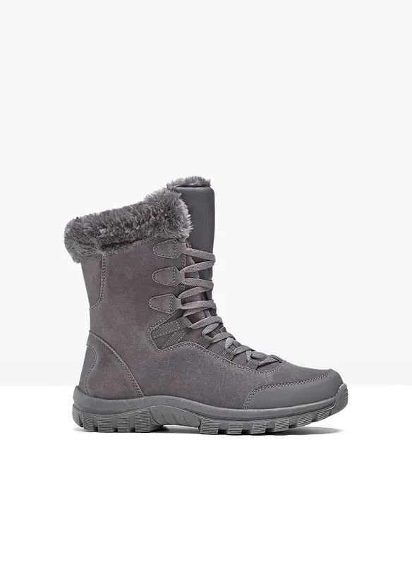 Gefütterte Schnürboots mit Tex-Membran in grau von vorne - bonprix