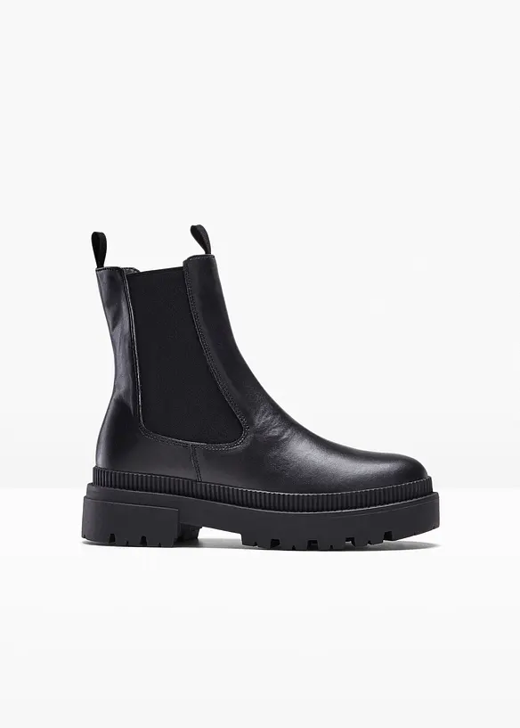 Chelsea-Boots mit Profilsohle in schwarz von vorne - bonprix