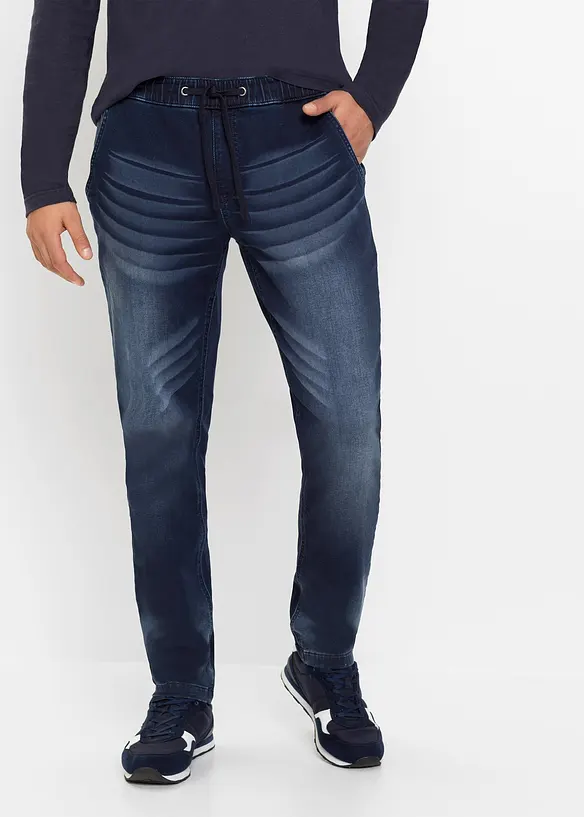 Slim Fit Sweat-Jeans, Straight in blau von vorne - bonprix