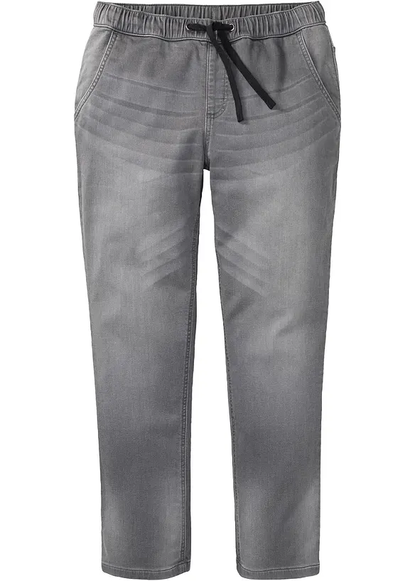 Slim Fit Sweat-Jeans, Straight in grau von vorne - bonprix