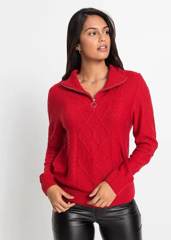 Troyer mit Zopfmuster in rot von vorne (im Anschnitt) - bonprix Troyer mit Zopfmuster in rot von vorne (im Anschnitt) - bonprix