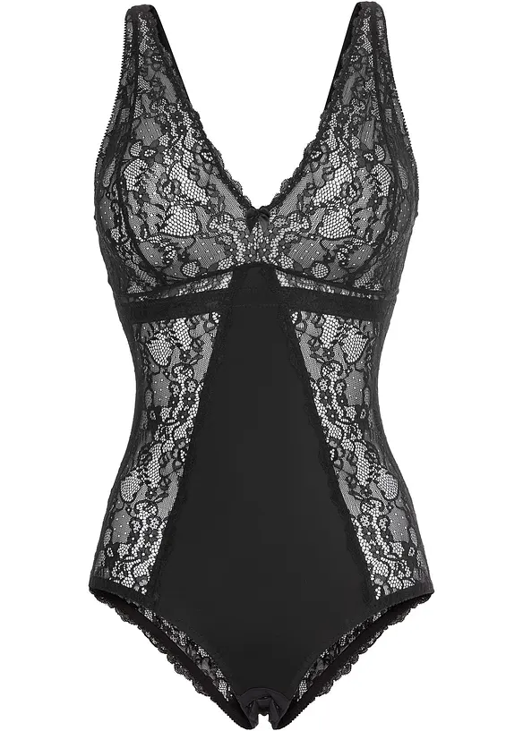 Body ohne Bügel mit zarter Spitze in schwarz von vorne - bonprix