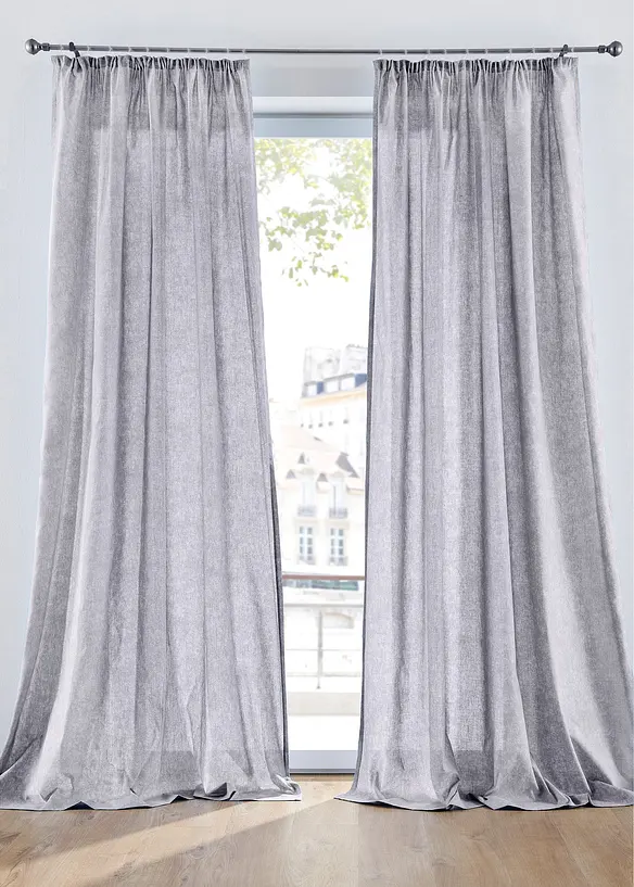 Blickdichter Vorhang mit Baumwolle (2er Pack) in grau - bpc living bonprix collection