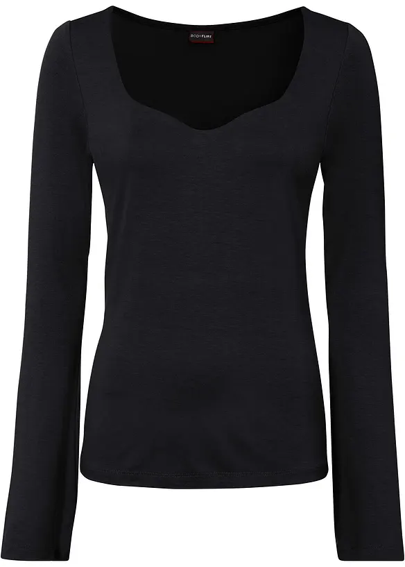 Langarmshirt aus Viskose in schwarz von vorne - bonprix