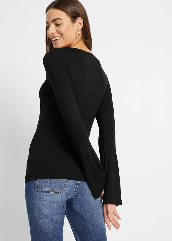 Langarmshirt mit Herz-Ausschnitt in schwarz von hinten (im Anschnitt) - bonprix Langarmshirt mit Herz-Ausschnitt in schwarz von hinten (im Anschnitt) - bonprix